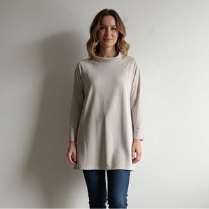 Simpli Sz 10 Grey Bone Relaxed High Collar Lagenlook Long Shirt